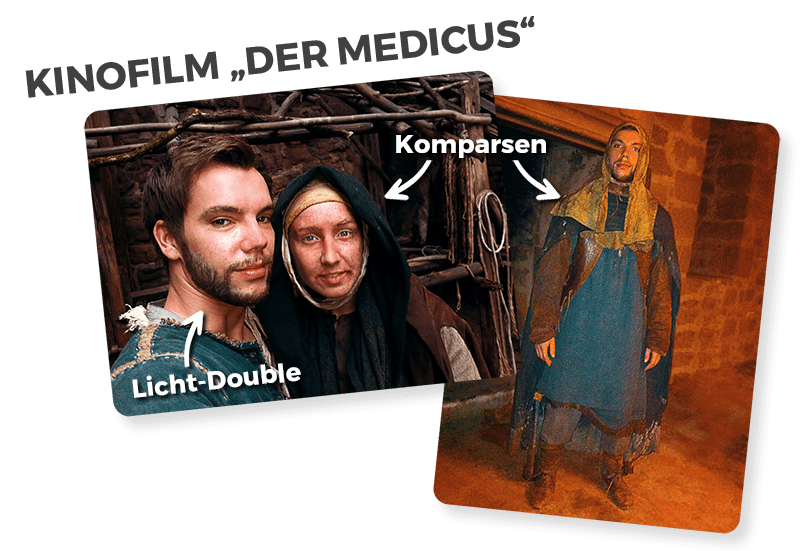 Mann und Frau als Komparsen-Rolle und Lichtdouble in dem Mittelalterfilm "Der Medicus".