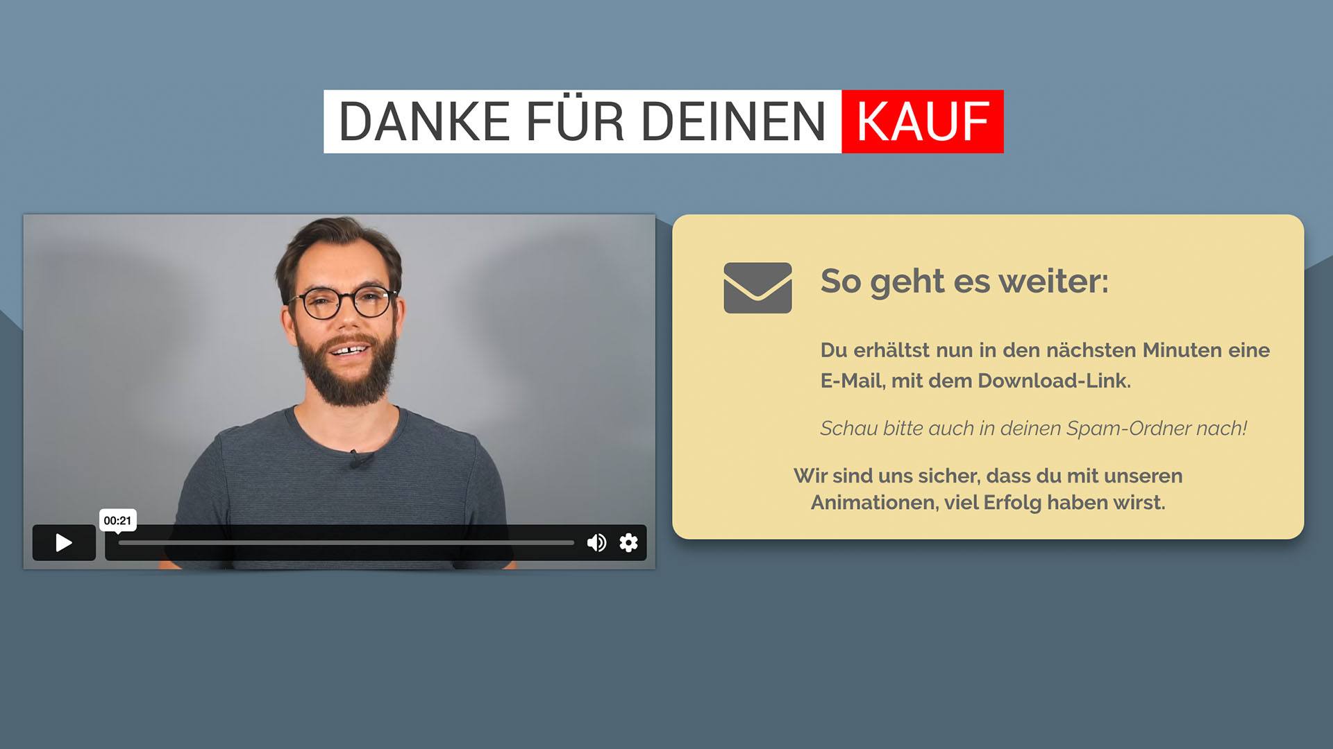 Denkesvideo als Video-Idee: Mann bedankt sich in einem Video auf der Dankeseite für den Kauf